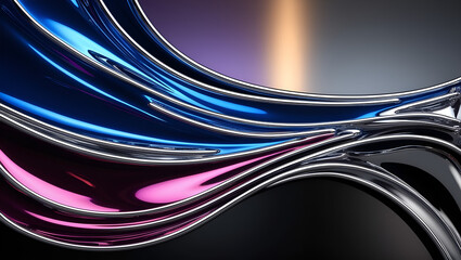 Vibrant metallic fluid background with shimmering chrome accents, blending deep blue to black, featuring molten textures and hints of purple and silver for a luxurious, sophisticated feel.