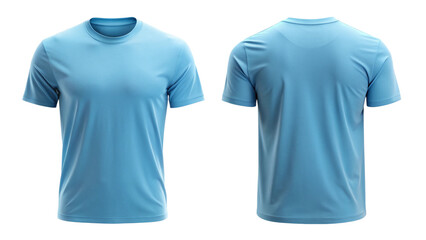 Template for a plain light blue t-shirt mockup, featuring front and back views on a transparent background


