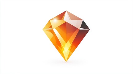 Glowing Orange Diamond Shape Symbol with Elegant Facets and Reflections on a White Background