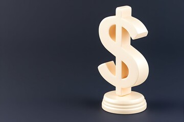 Obraz premium A creamy-beige dollar sign stands on a pedestal against a dark background