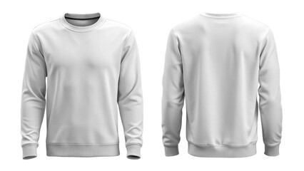 Template for a plain white sweatshirt mockup, featuring front and back views on a transparent background

