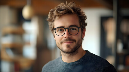Fototapeta premium Close-up portrait of a young man with a pleasant expression.