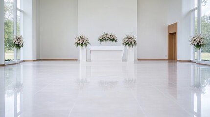 Fototapeta premium Elegant wedding altar in a bright, modern chapel