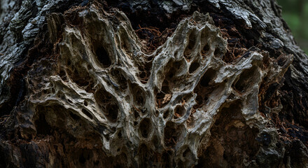 Intricate Bark Texture Showing Natural Decay And Unique Patterns Of Old Tree