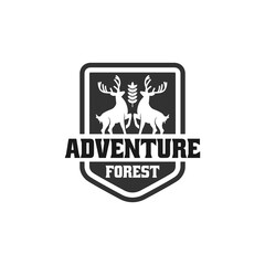 adventure forest logo. kijang logo with plantation and forest. adventure forest emblem. vintage adventure forest logo.