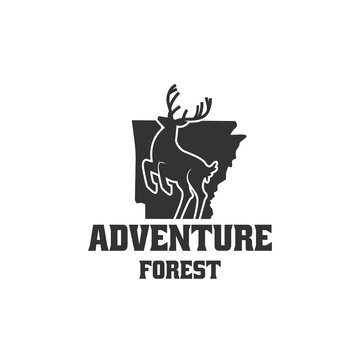 adventure forest logo. kijang logo with plantation and forest. adventure forest emblem. vintage adventure forest logo.