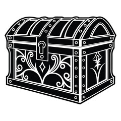 Treasure Chest Icon in Ornate Black Silhouette Style
