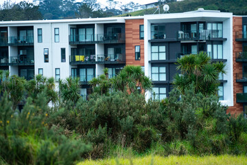 Albany area, Auckland, New Zealand through the greenery of Albany Lakes Park