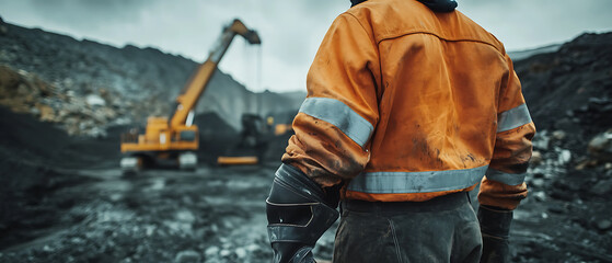 Fototapeta premium Miner in Protective Gear at Coal Mine