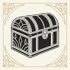 Treasure Chest Silhouette Icon in Elegant Ornate Style