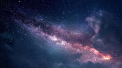 Fototapeta premium Mesmerizing panoramic view of Milky Way galaxy stretches across night sky, with vibrant colors and countless stars creating breathtaking celestial scene