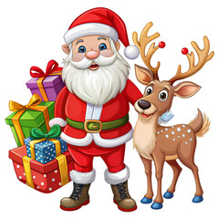 Santa Claus and Reindeer Festive Christmas Image for Holiday Greetings on transparent background