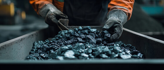 Worker Handling Coal in Industrial Setting