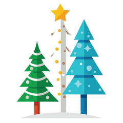 Christmas birch trees set icon on white background