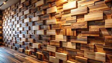 Architectural Interior Design Featuring a Textured Wooden Wall of Varied Rectangular Blocks