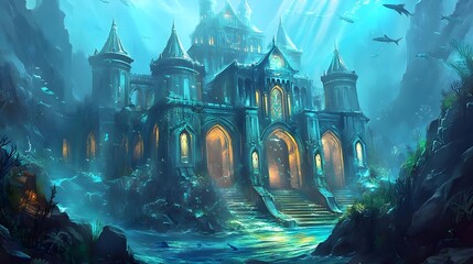 Massive Ancient Temple at the Bottom of the Ocean Surrounded by Light