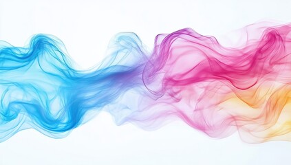 Obraz premium Colorful swirling smoke creates a mesmerizing abstract pattern with flowing hues of blue, pink, and orange in a light background