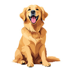 Vector illustration of a happy Golden Retriever sitting and smiling, isolated on white background, perfect for pet-themed designs, prints, and web graphics.