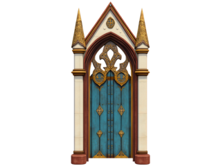 Gothic Cathedral Door with Ornate Carvings and Golden Accents