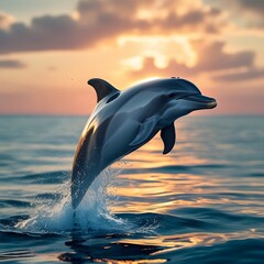Fototapeta premium dolphin jumping at sunset