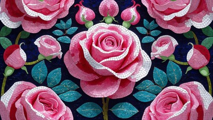 Sweet Pea rose pink ceramic mosaic abstract design pattern artwork
