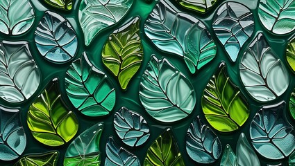Tea tree leaf glossy dark green glass mosaic abstract design pattern artwork
