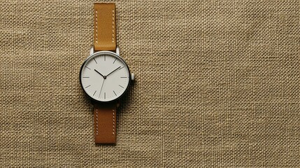 Elegant classic analog watch displayed on textured fabric lifestyle setting close-up perspective timeless style