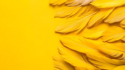 Vibrant Yellow Feathers on Bright Yellow Background for Creative Use