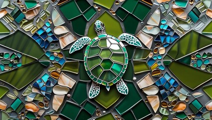 Turtle olive green glass mosaic abstract design pattern artwork