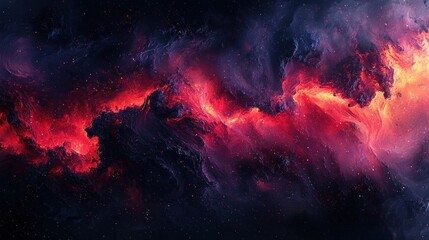 Dramatic Red Nebula Cloud in Dark Space, Cosmic Phenomenon Background
