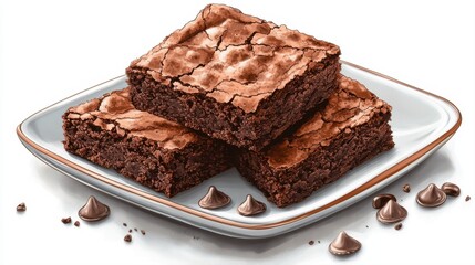 Delicious Fudge Brownies Served on Plate With Chocolate Chips, Tempting Dessert for Sweet Tooth Lovers