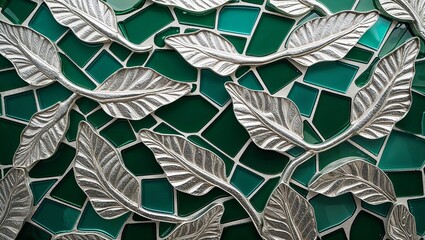 Willow leaf silver green glass mosaic abstract design pattern artwork
