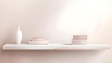 Minimalist Display Scene with Three Empty Shelves and Decorative Items