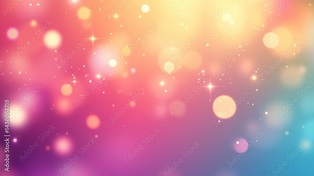 Poster colorful bokeh background with soft gradient lights, glowing particles, and dreamy abstract blur