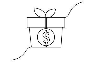 Dollar icon continuous single line art drawing of white background 