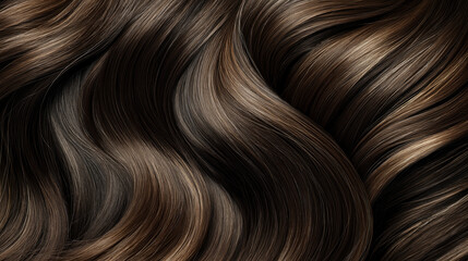 Fototapeta premium Close-up of dark brown wavy hair strands with smooth texture and flowing pattern