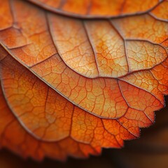 Fototapeta premium Close-Up of Bright Orange Leaves with Detailed Textures and Patterns