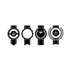 Vector design showing black decorative ribbon badges with crown and star emblems, ideal for awards or certification graphics.