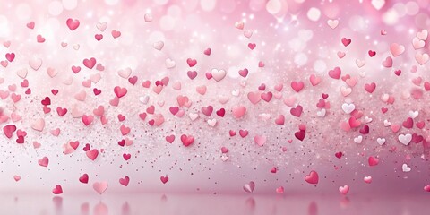 A Festive Shower of Pink and White Hearts on a Sparkling Background