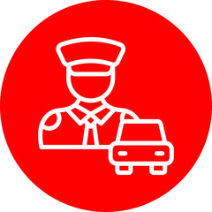 Taxi Driver Vector Line White Circle Red