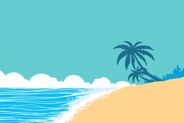 Tropical Beach with Palm Trees and Ocean Background Illustration