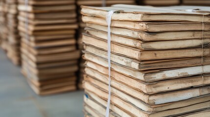 A stack of old, bound books with worn edges, showcasing the texture of paper and the history contained within.