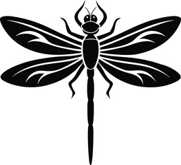 Dragonfly silhouette, Glyph icon of insect, simple shape of damselfly, Black vector illustration on white, Perfect for decoration, carving, design 