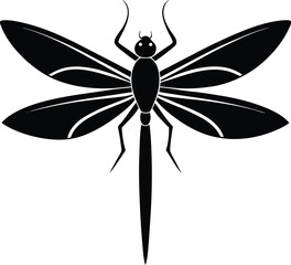 Dragonfly silhouette, Glyph icon of insect, simple shape of damselfly, Black vector illustration on white, Perfect for decoration, carving, design 
