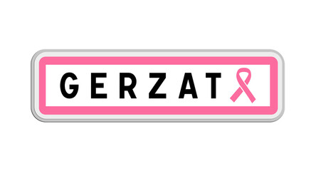 Panneau de sortie de Gerzat, Puy-de-Dôme, Auvergne-Rhône-Alpes avec Ruban Octobre Rose