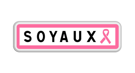 Panneau de sortie de Soyaux, Charente, Nouvelle-Aquitaine avec Ruban Octobre Rose
