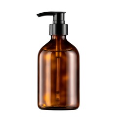 A soap dispenser with a silver pump, isolated on a white background