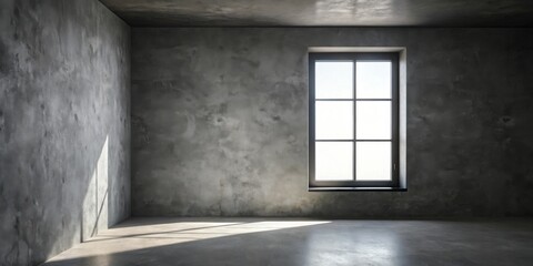 Sunlit Empty Room with Concrete Walls and a Single Pane Window