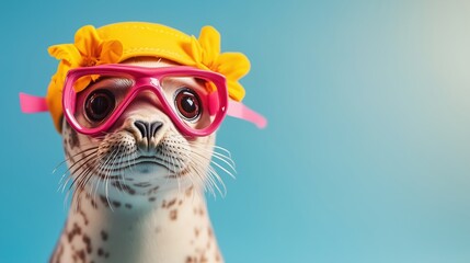 Niedliche Robbe mit Schwimmbrille und Badekappe &ndash; Urlaub an Nordsee und Ostsee