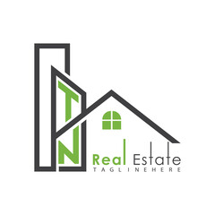 initial monogram logo for real estate with Home and Building shape creative design.